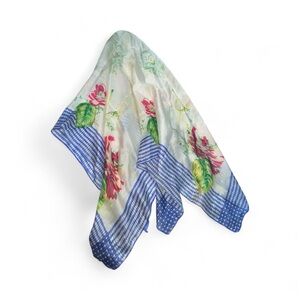 * silk Floral Scarf square 31”X 31”Blue check Border